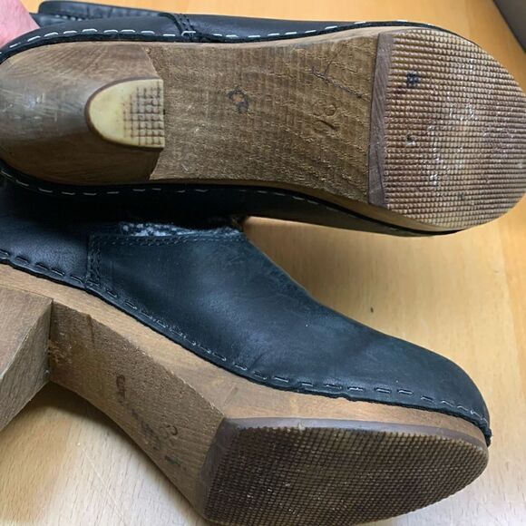 Sanita DANSKO black Leather & knit Wooden BOHO Clog Platform Heels Boots - Picture 4 of 8